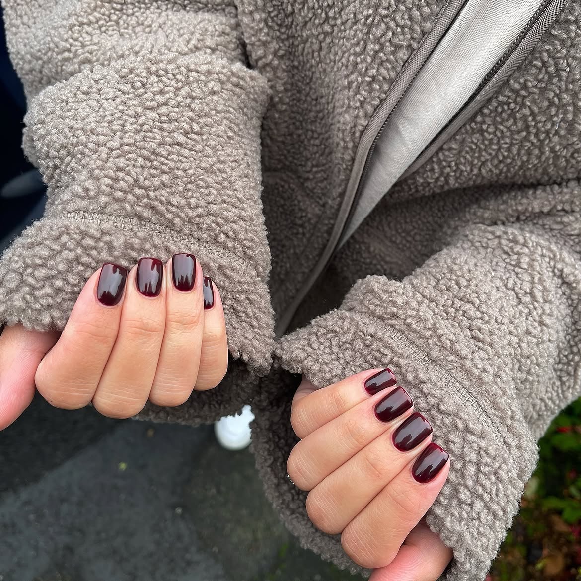 Rich Deep Burgundy High Gloss Square Nails
