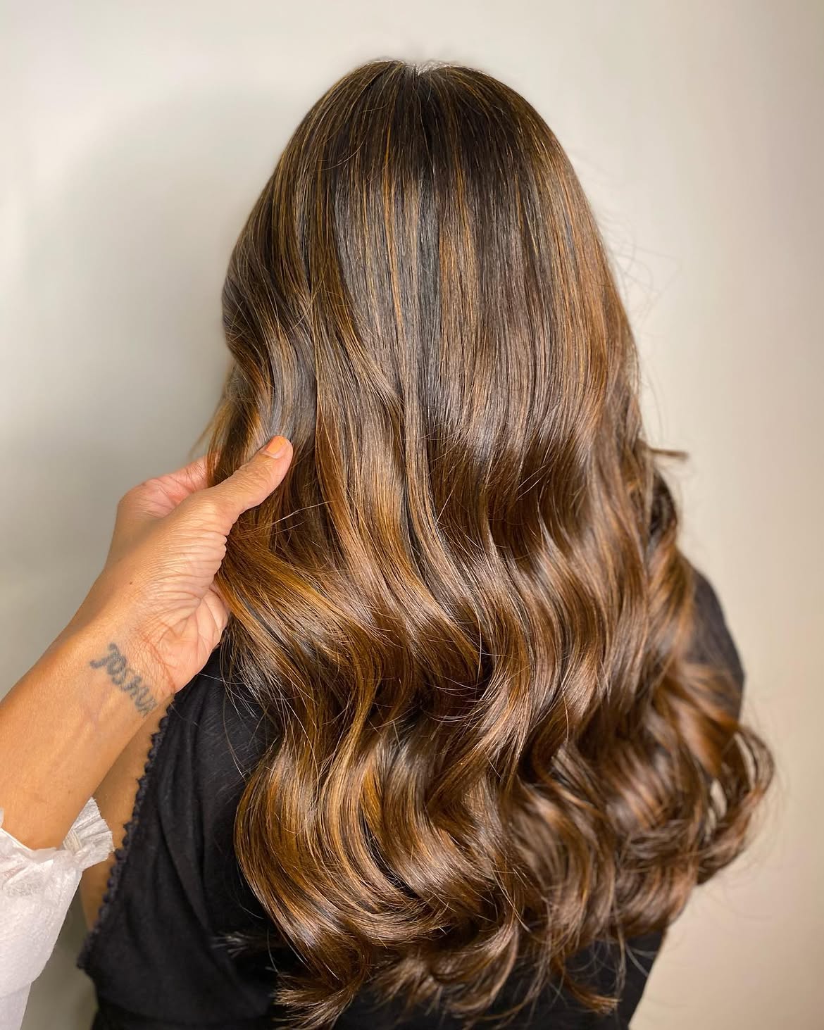 Rich Espresso Balayage With Caramel Highlights