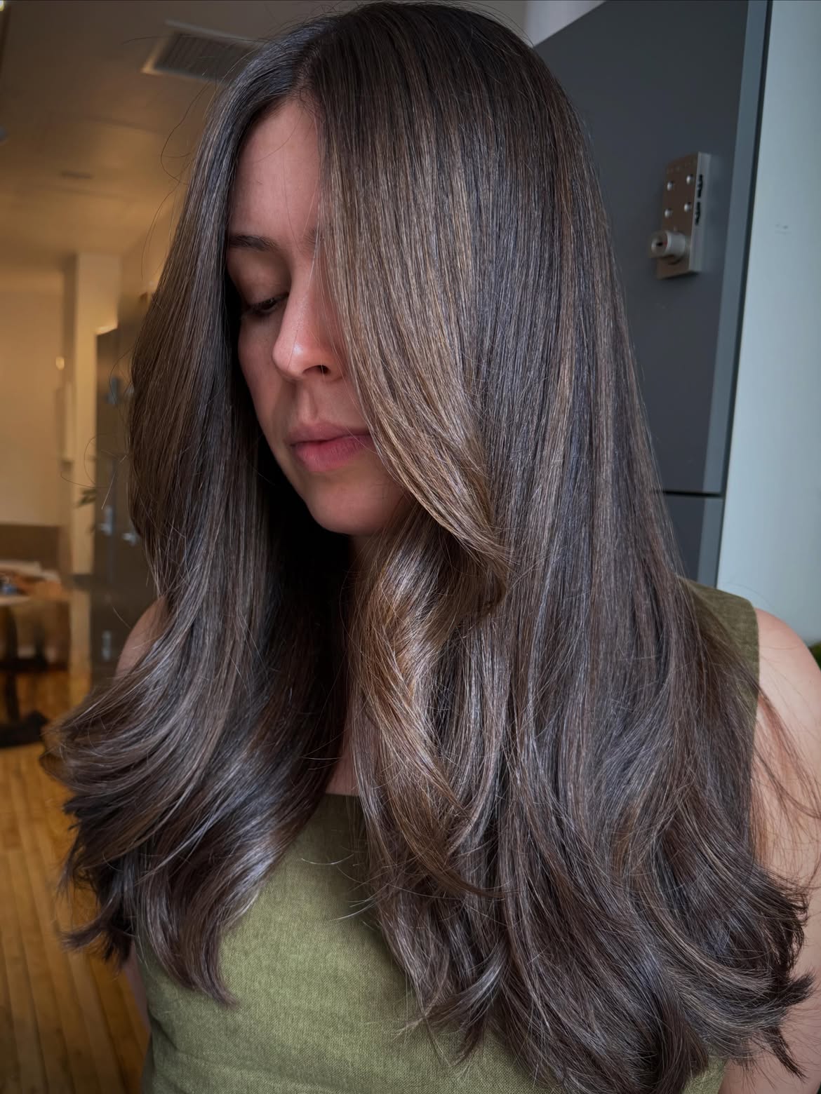 Rich Espresso Brown With subtle Ashy Highlights