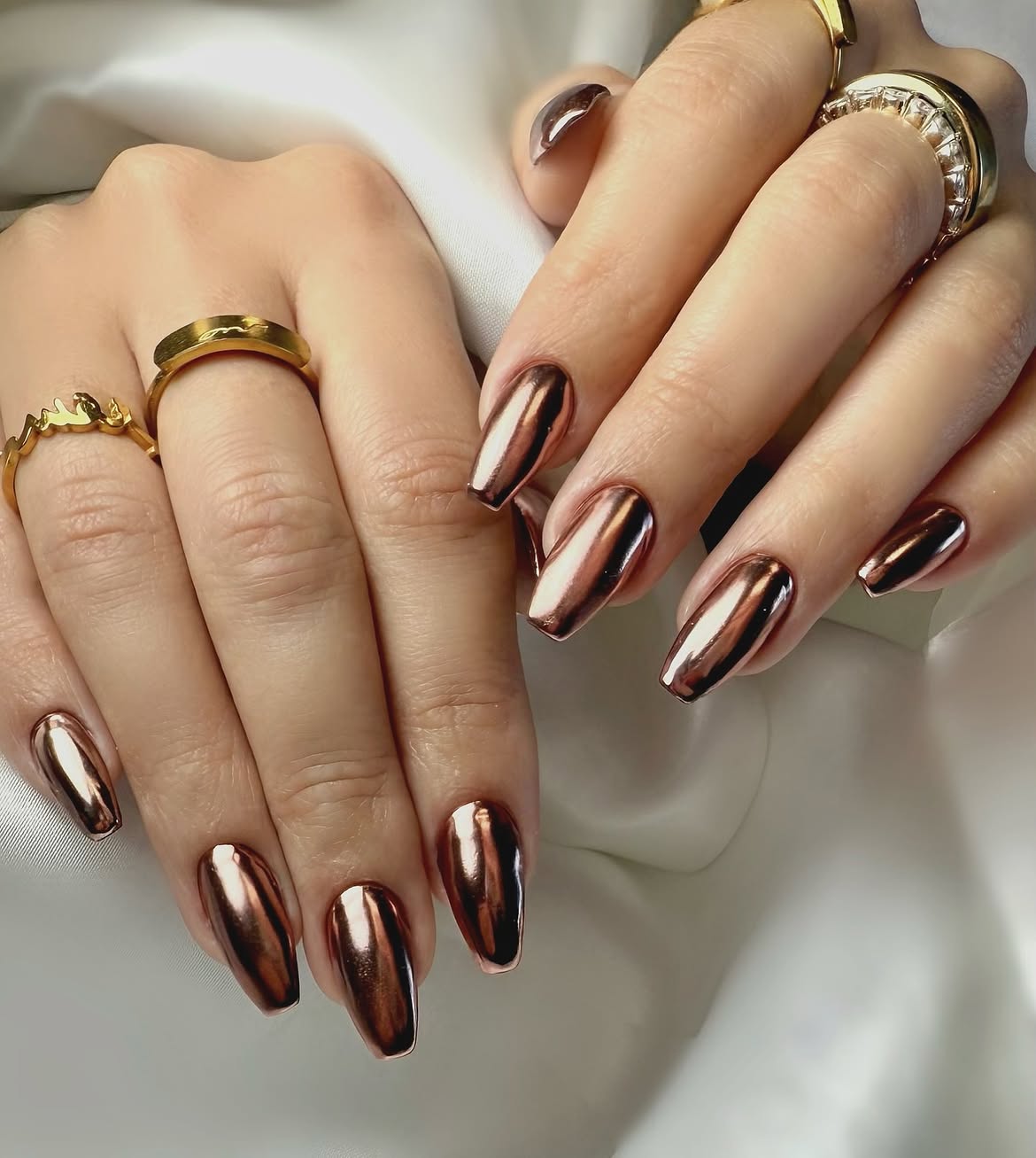 Rose Gold Chrome Coffin Nails
