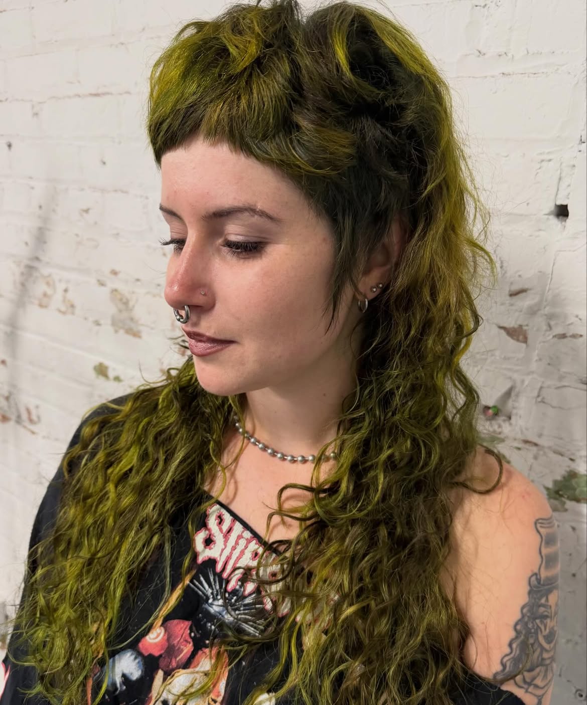 Shaggy Mullet With Neon Green Curls