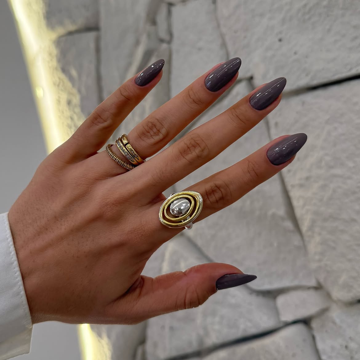 Smoky Amethyst Glossy Almond Nails