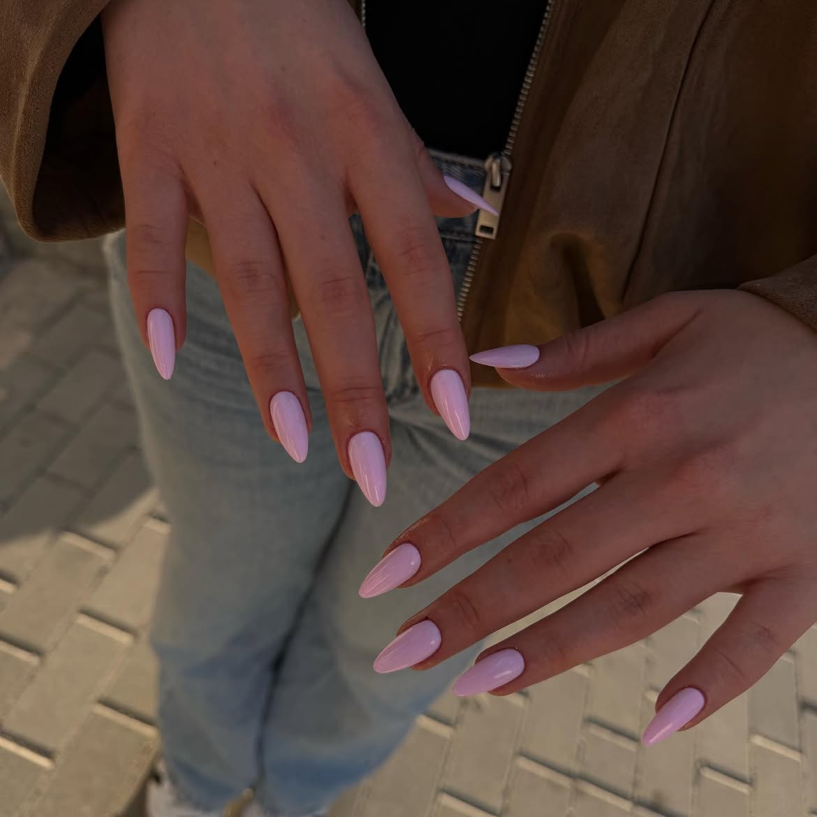 Soft Lavender Almond Glossy Nails