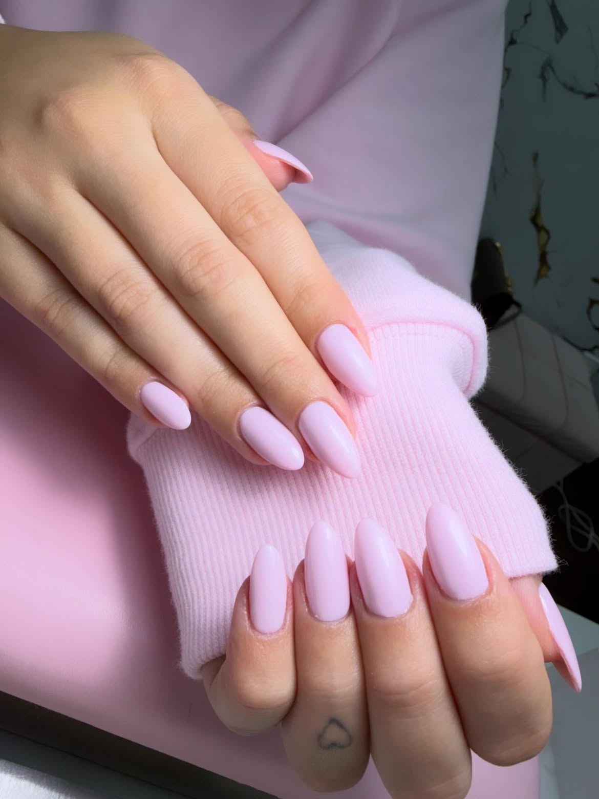 Soft Pastel Pink Almond Glossy Nails