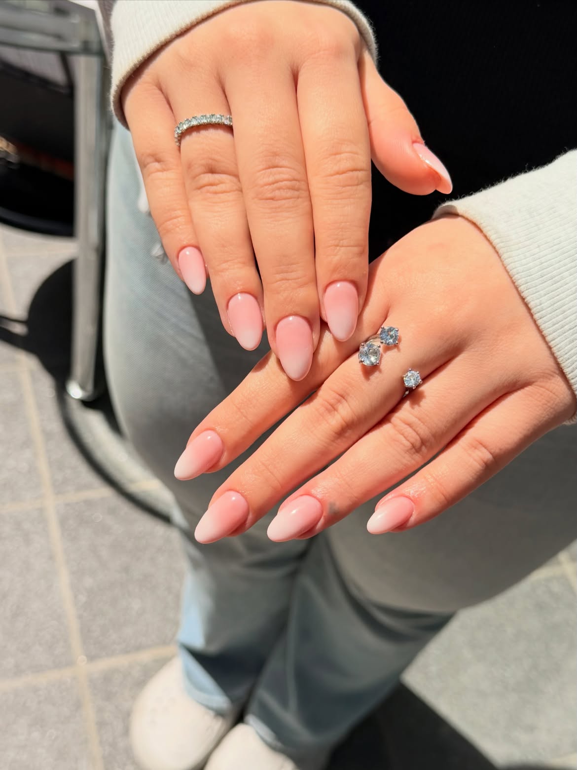 Soft Pink and White Almond Ombre Nails