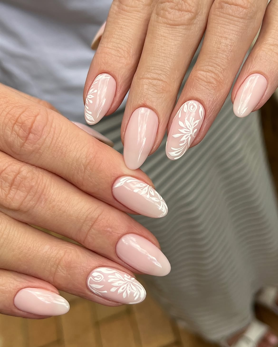 Soft Pink Blossoms Almond Gel Nails