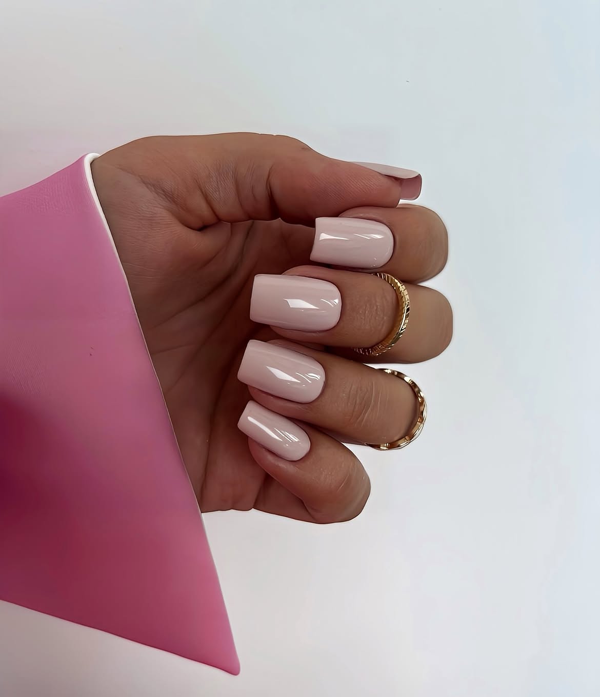 Soft Pink Glossy Square Nails