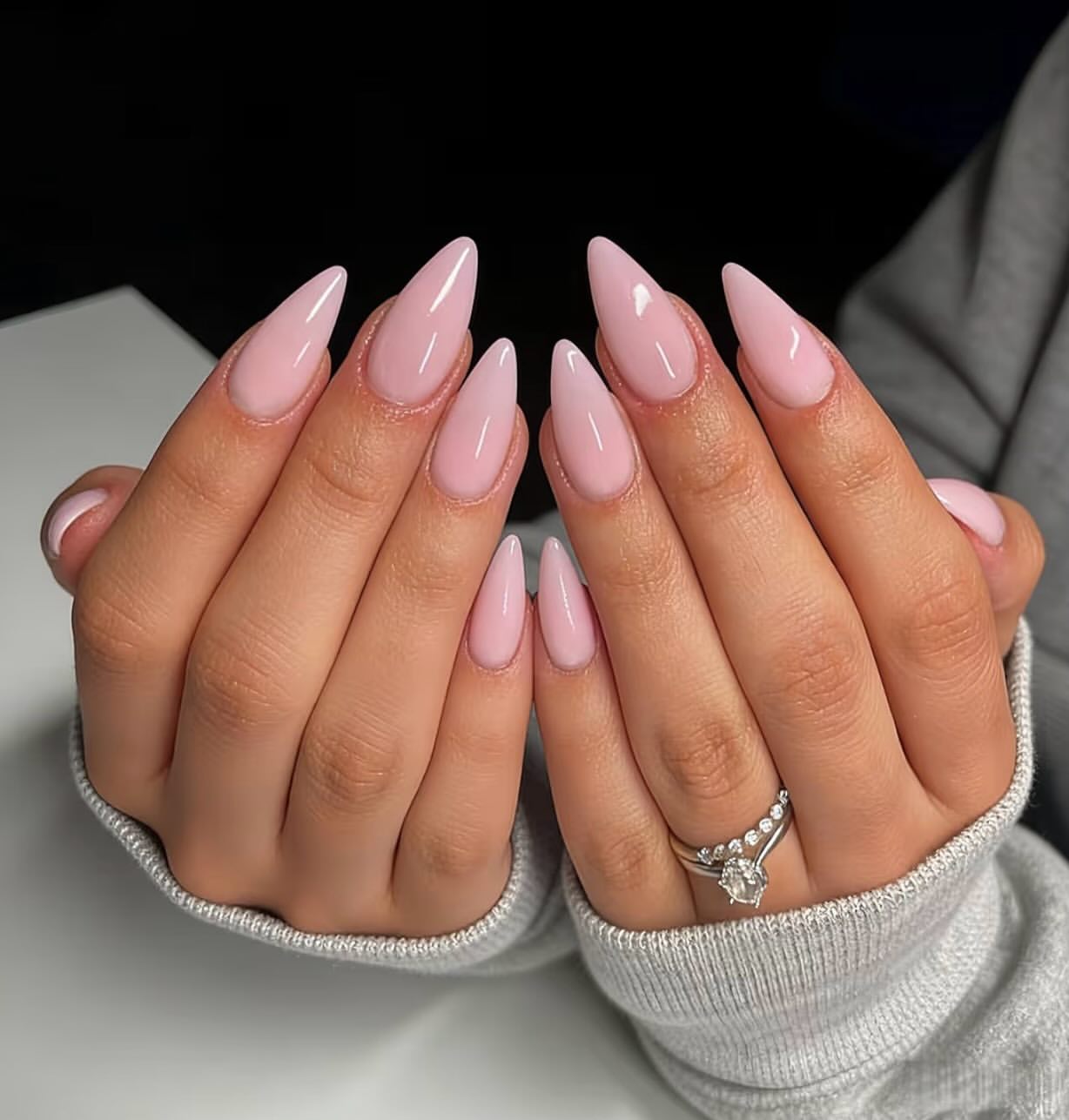 Soft Pink Glossy Stiletto Nails
