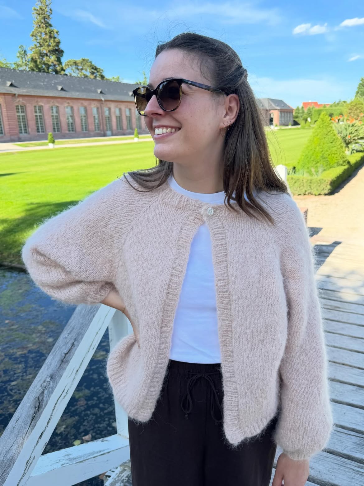 Soft Pink Knit Cardigan With Black Lounge Pants