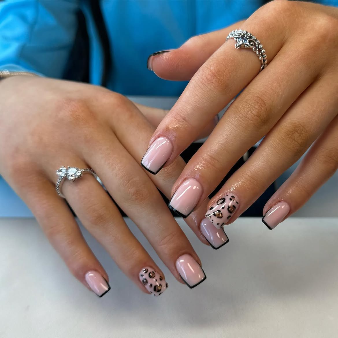 Soft Pink Leopard Square French Tips