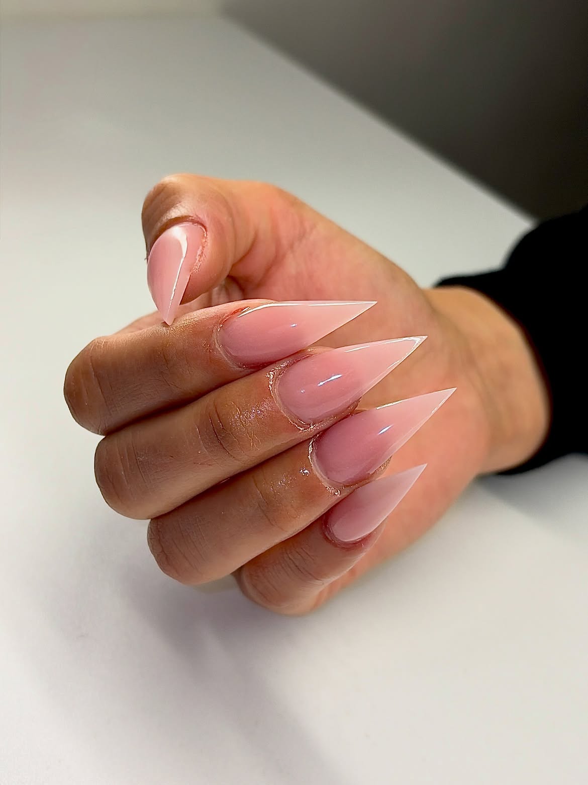 Soft Pink Milky Ombre Stiletto Nails