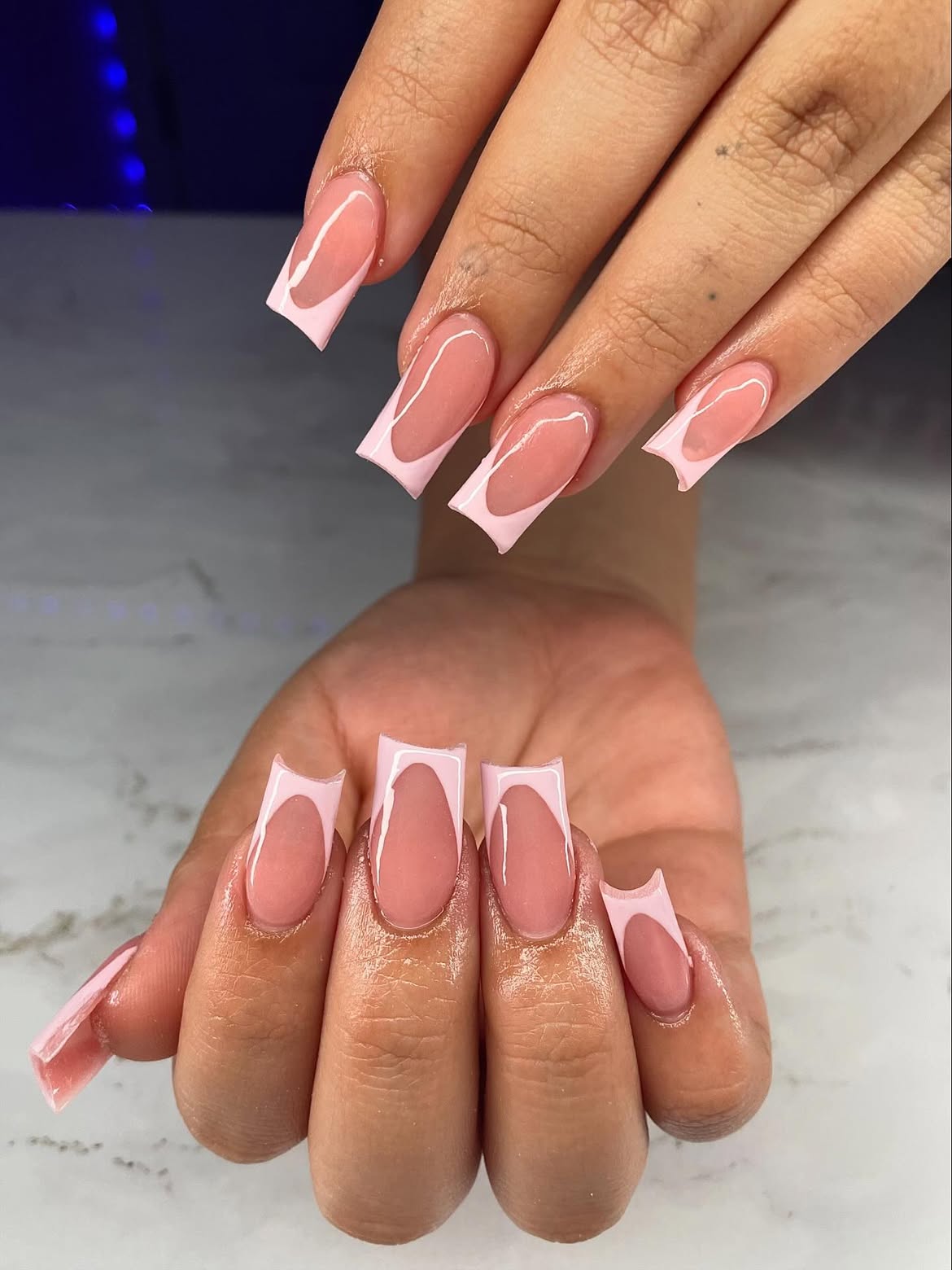 Soft Pink Modern French Tip Square Nails