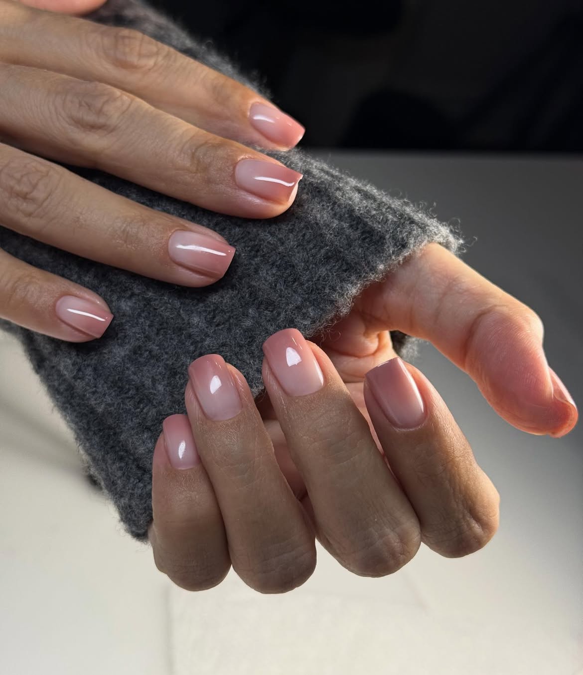 Soft Pink to Nude Ombre Square Nails