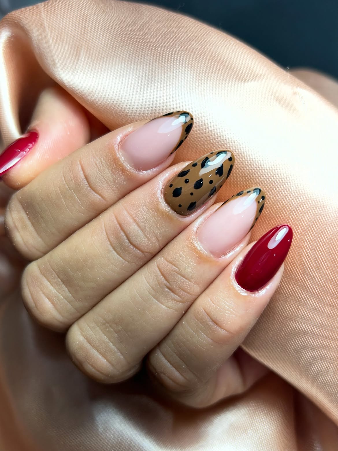Sophisticated Leopard Print French Almond Nails