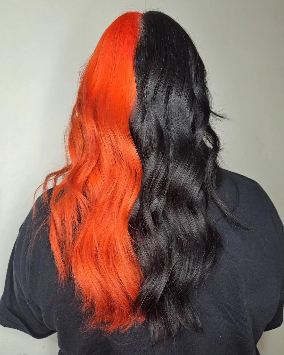 Split Dye Halloween Hair: Fiery Orange & Jet Black