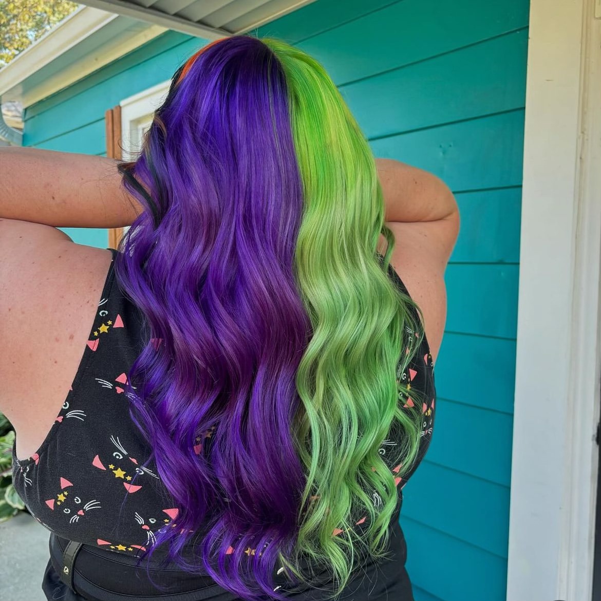 Split Dye Purple And Neon Green Halloween Waves