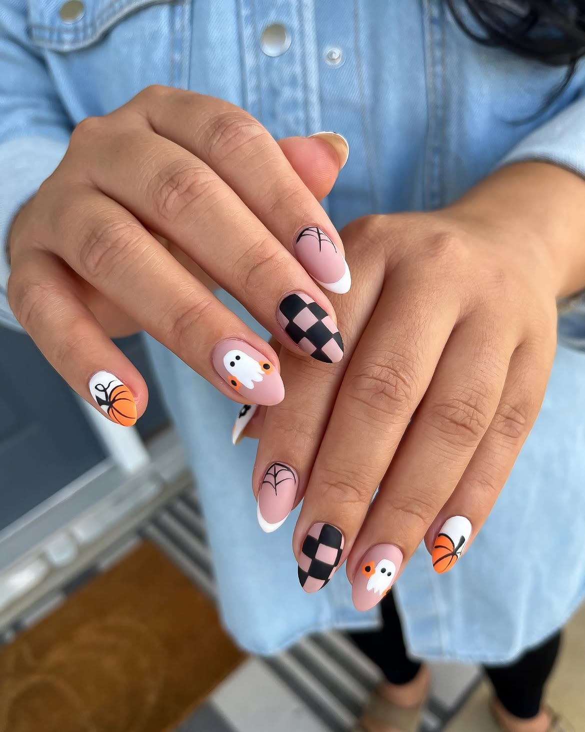 Spooky Cute Halloween Almond French Tips