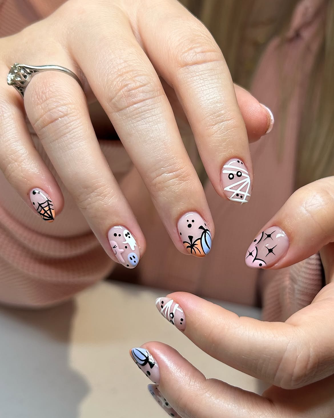 Spooky Cute Halloween Character Oval Nails