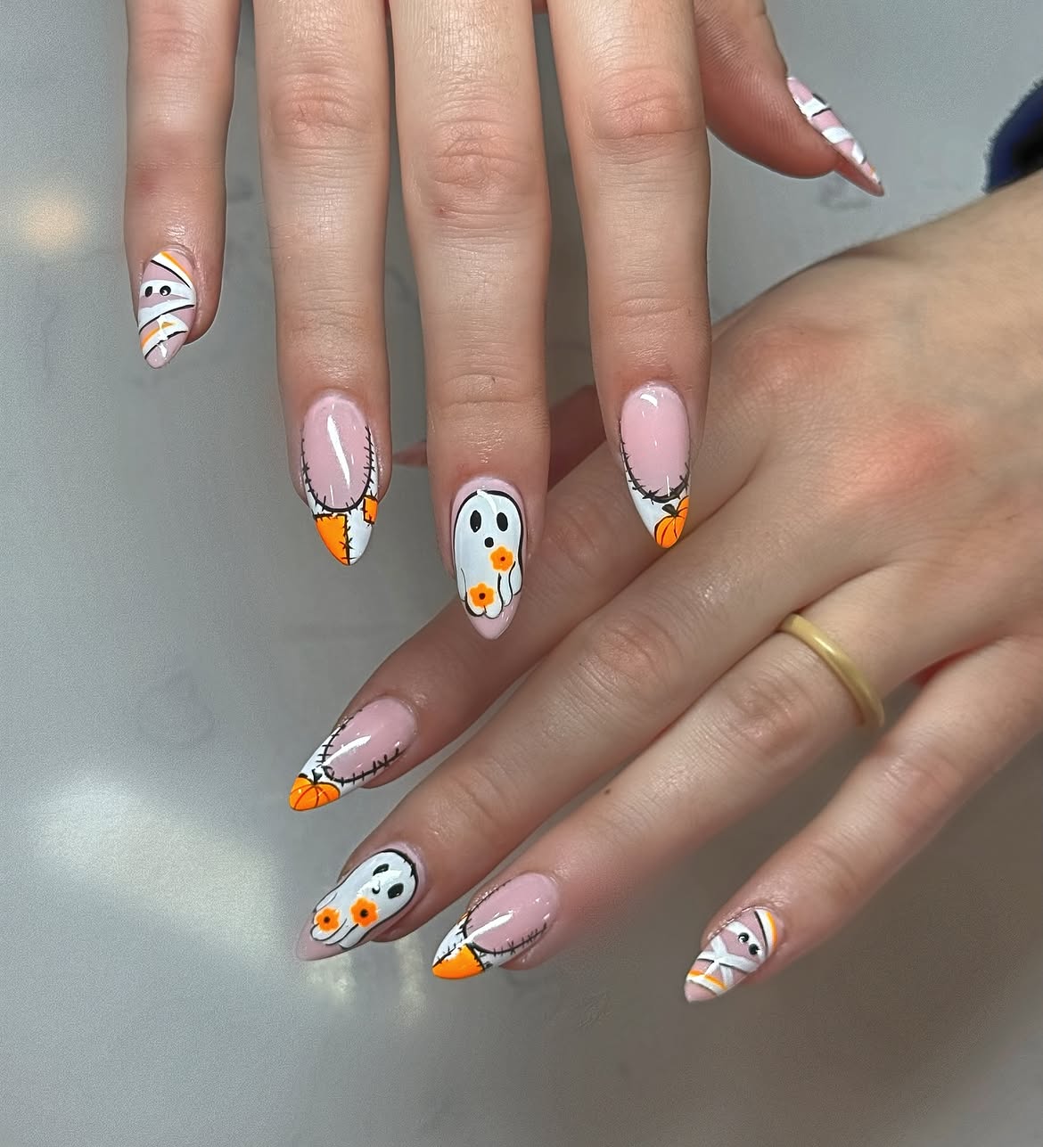 Spooky Cute Halloween Ghost and Mummy Nails