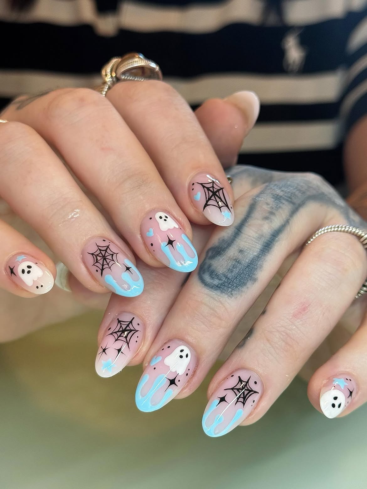 Spooky Ghost and Spiderweb Oval Nails