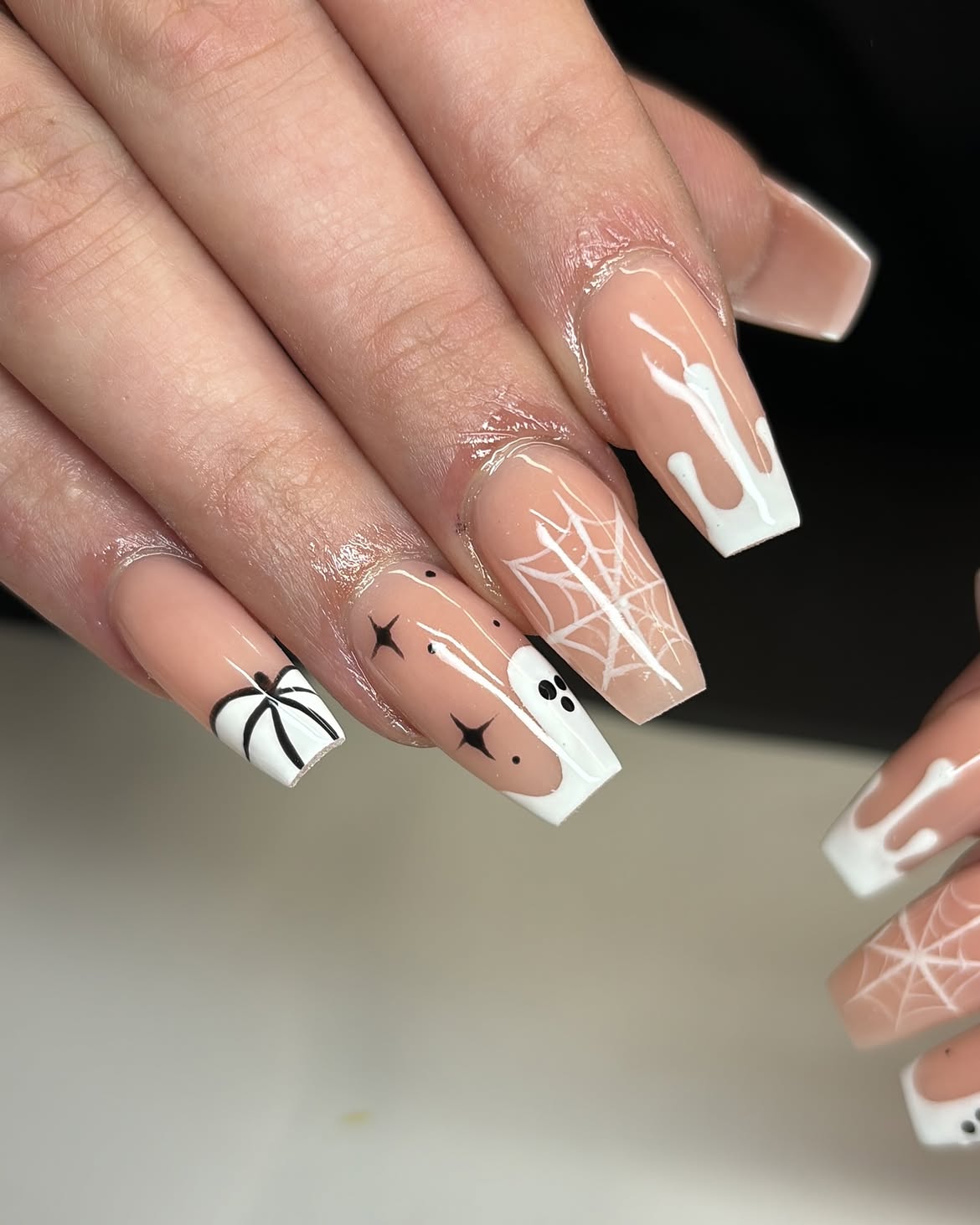Spooky Halloween Ghost Drip French Tip Nails