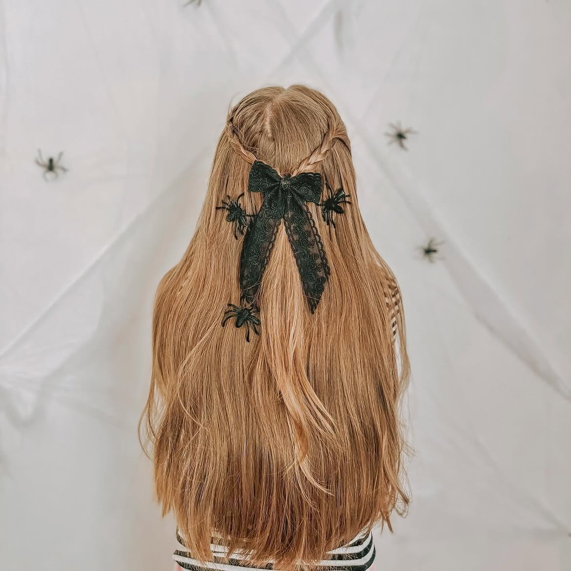 Spooky Spiderweb Braids With Black Lace Bow