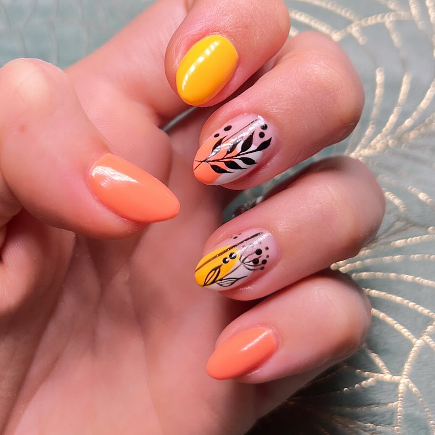 Summer Abstract Floral Almond Nails