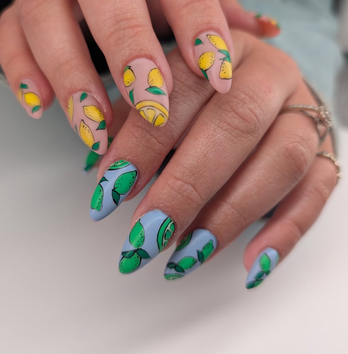 Sweet Citrus Summer Fruit Almond Nails