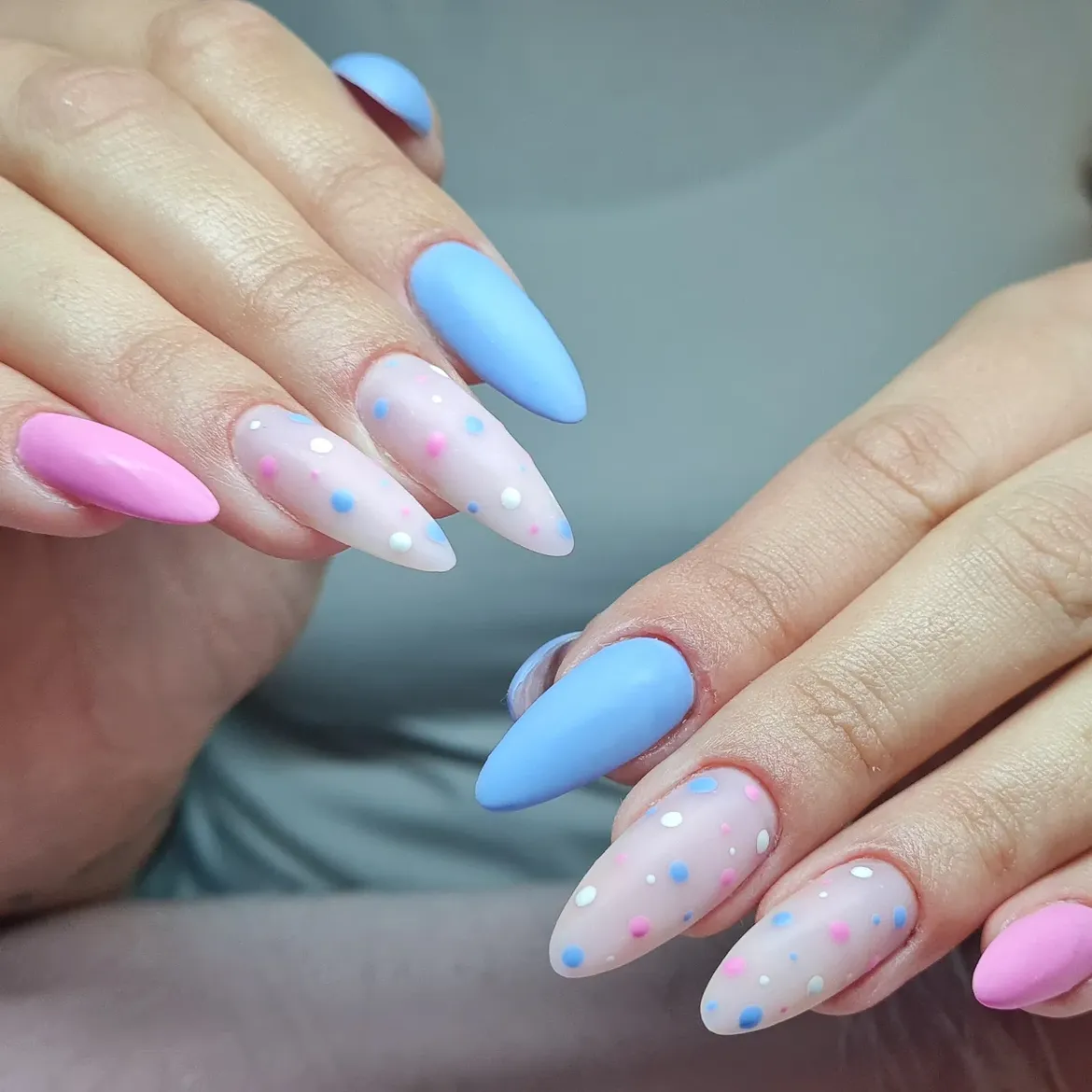Sweet Pastel Polka Dot Stiletto Nails