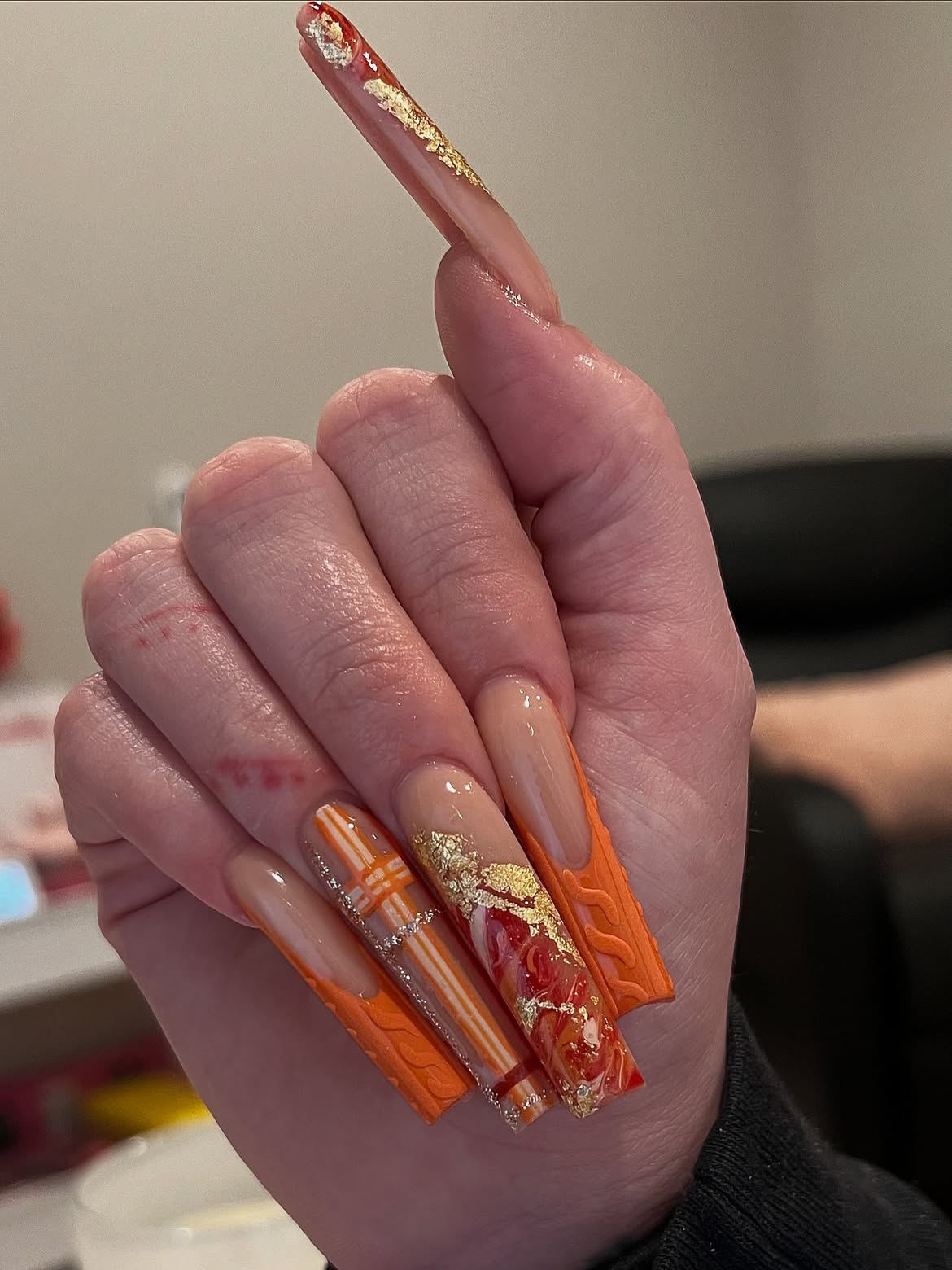 Thanksgiving Plaid Pumpkin Spice Coffin Nails