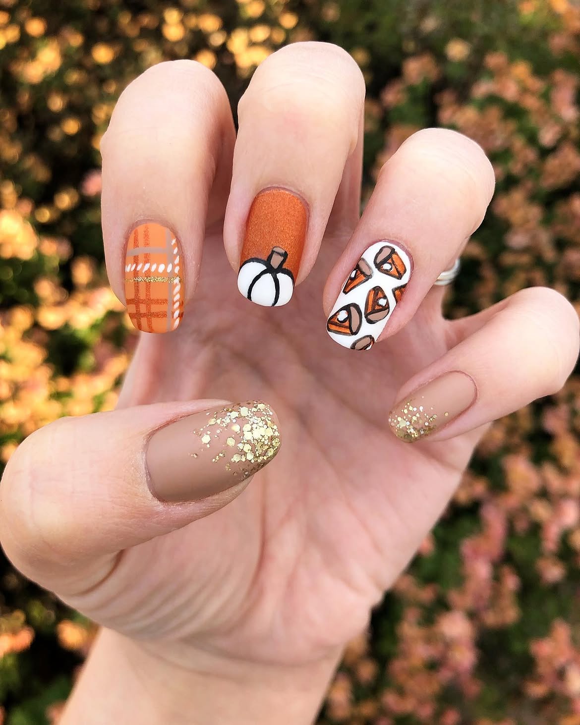 Thanksgiving Pumpkin Pie and Plaid Nail Art