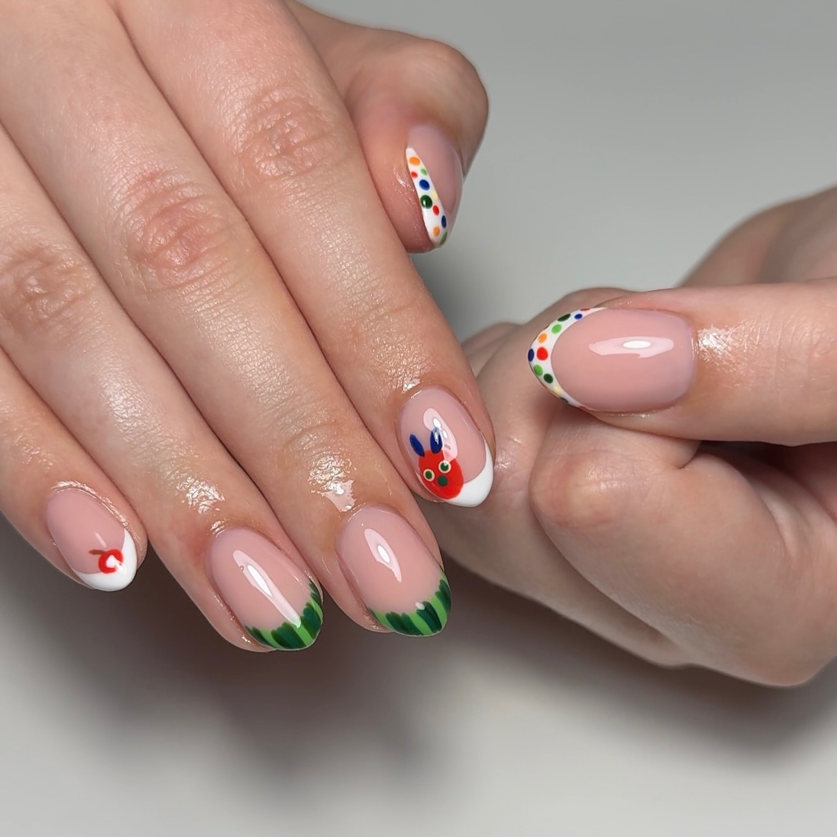 The Very Hungry Caterpillar French Tip Nails