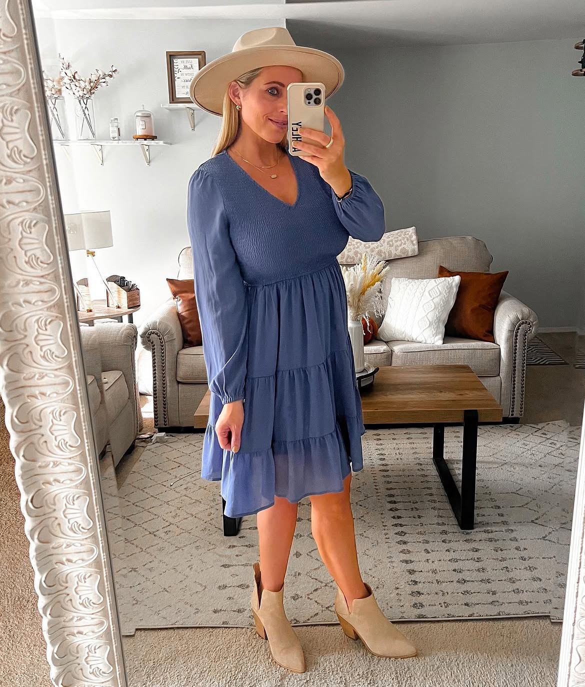 Tiered Smocked Babydoll Dress With Ankle Boots