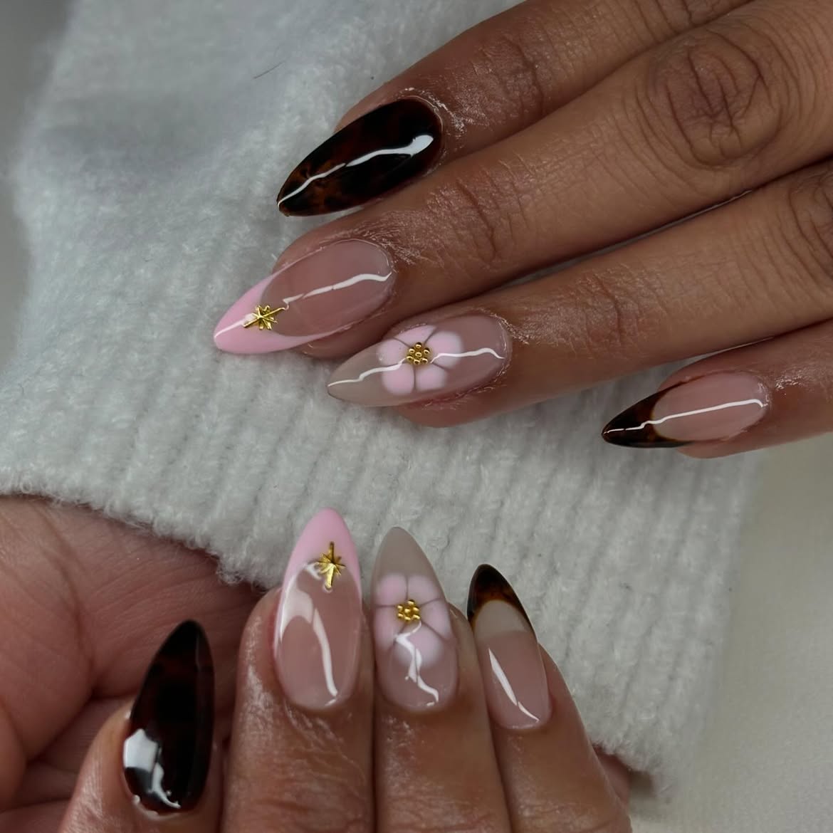 Tortoiseshell French Accent Almond Nails