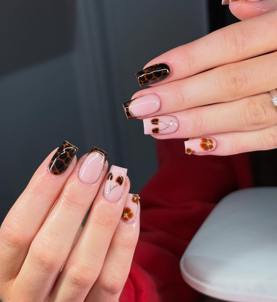 Tortoiseshell French Tip Square Nails