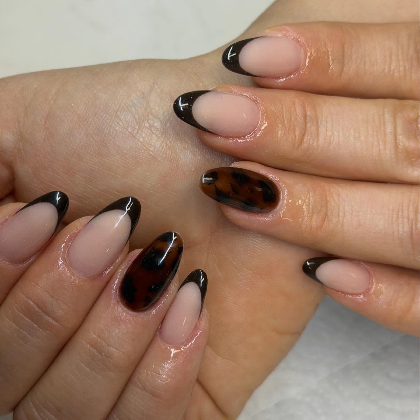 Tortoiseshell French Tips with Milky Base