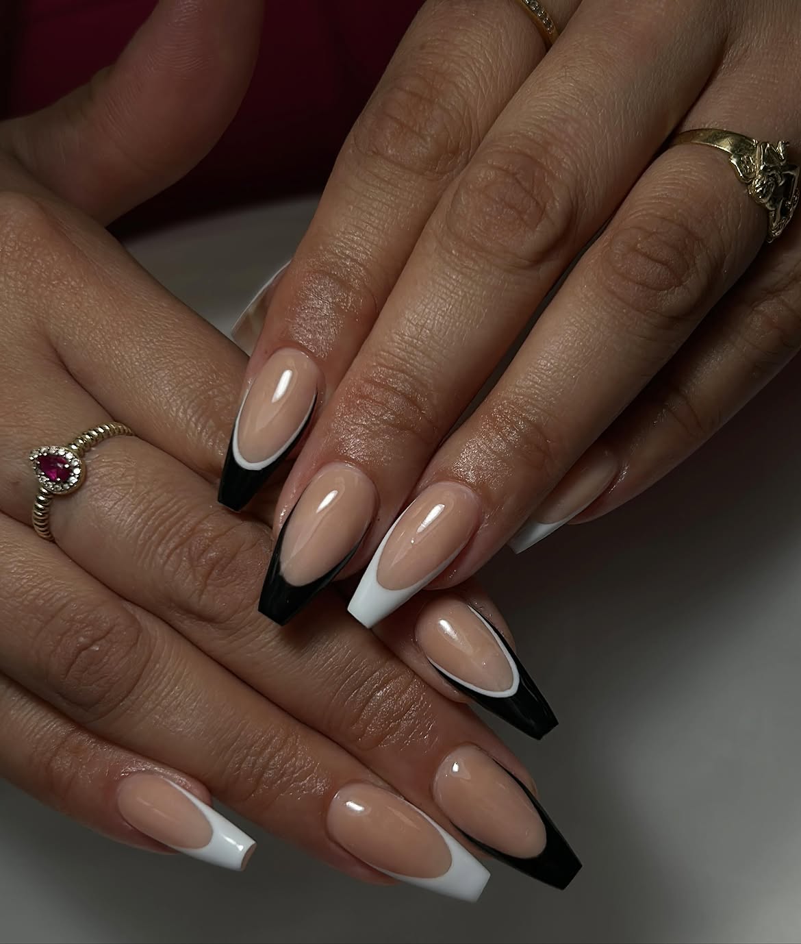 Two-Tone Black and White French Coffin Nails