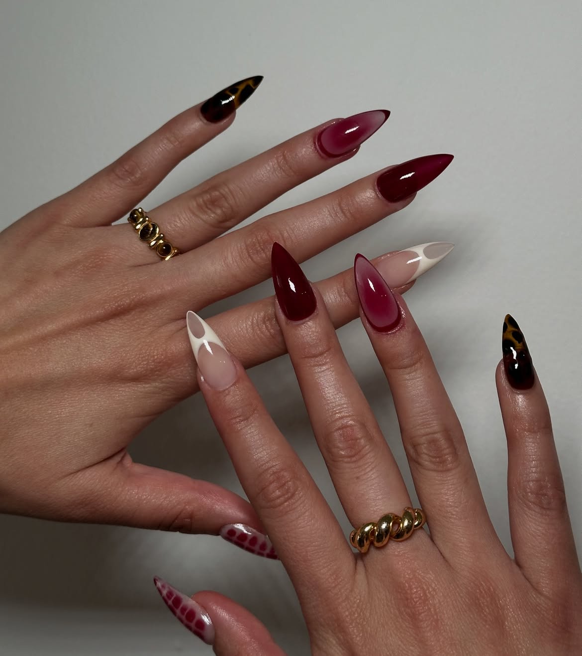 Two-Tone Dark Cherry Ombre Stiletto Nails