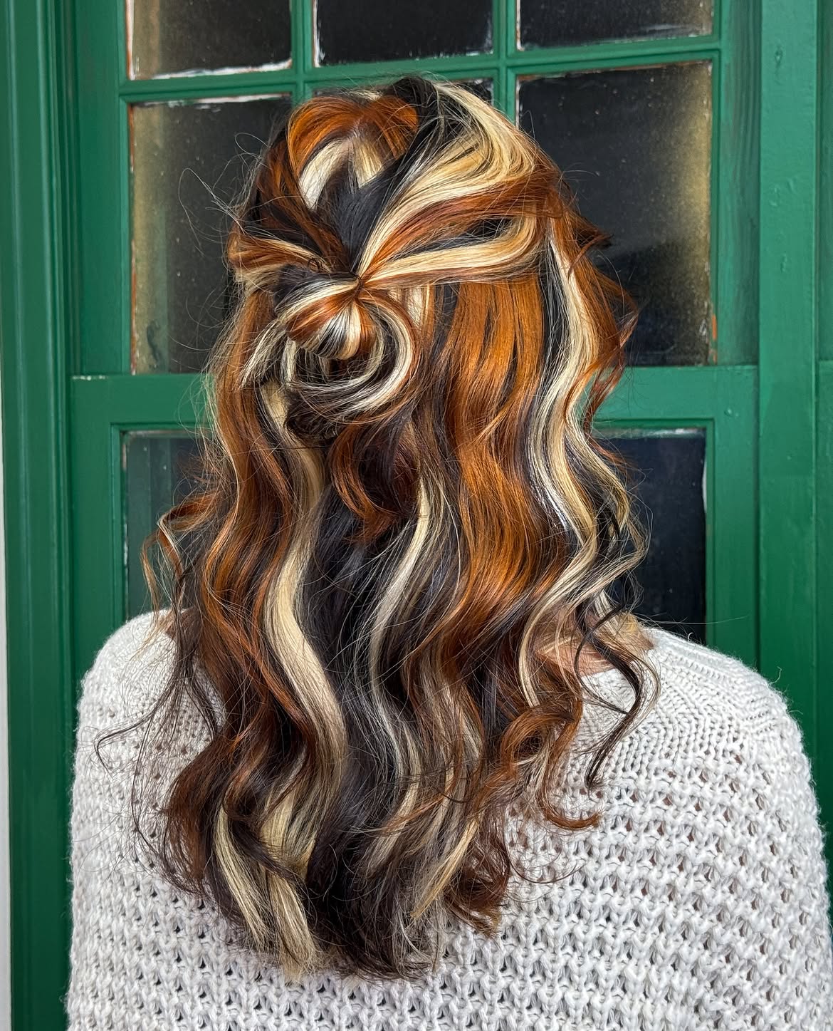 Vibrant Calico Hair Half-Up Bow Style
