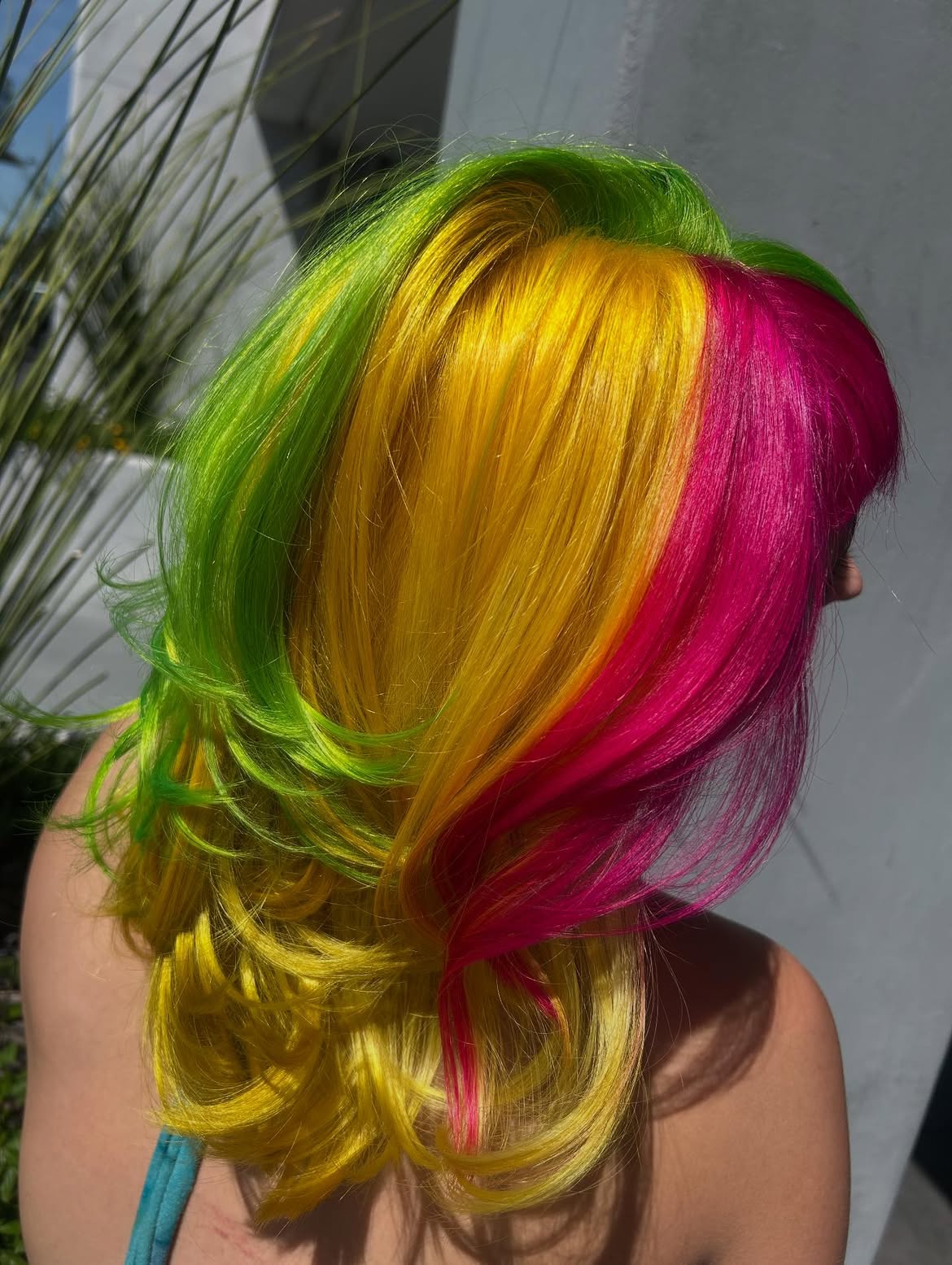 Vibrant Citrus Stripe Hair With Loose Waves