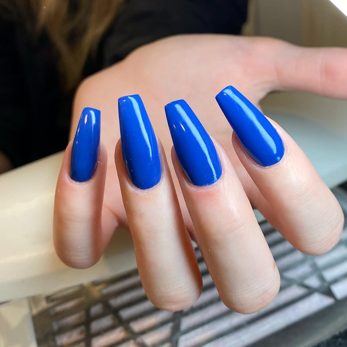 Vibrant Cobalt Blue Glossy Coffin Nails