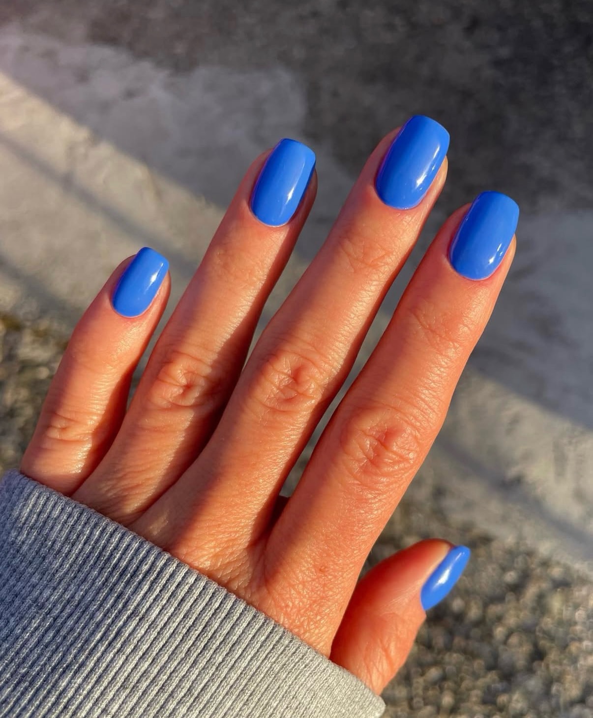 Vibrant Electric Blue Glossy Short Square Nails