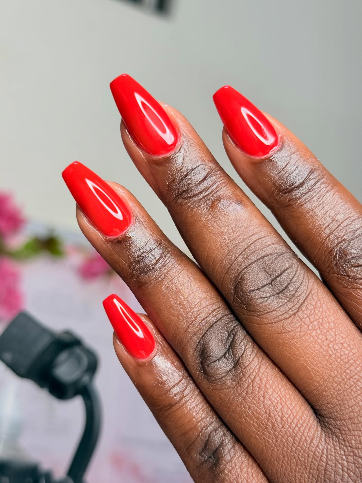 Vibrant Glossy Crimson Coffin Nails