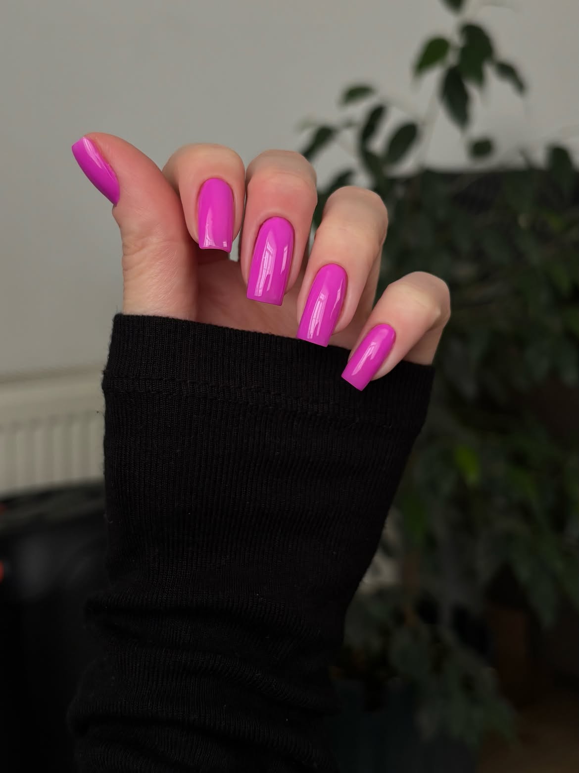 Vibrant Magenta Glossy Square Nails