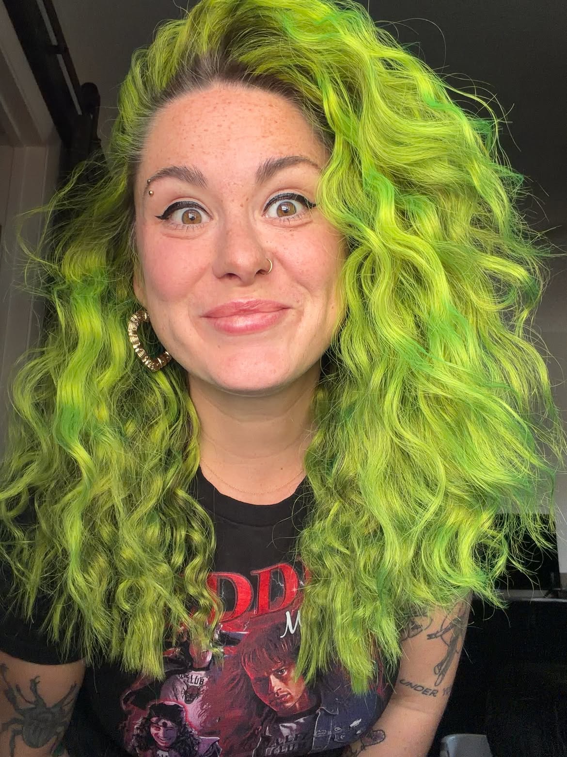 Vibrant Neon Lime Green Wavy Hair