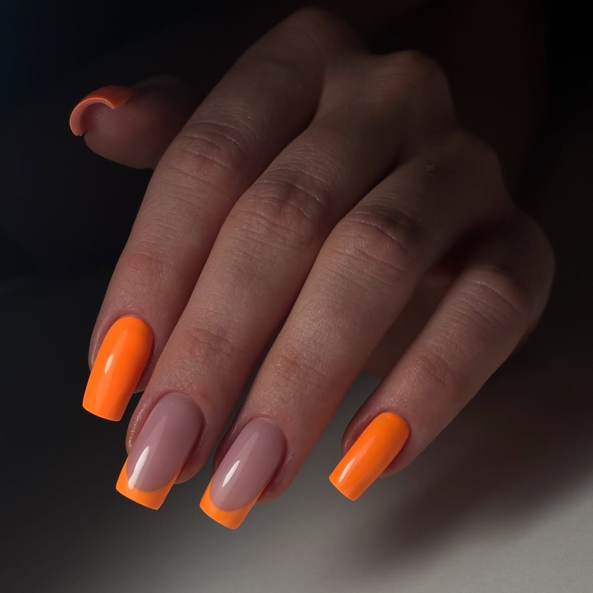 Vibrant Orange Neon French Tip Nails