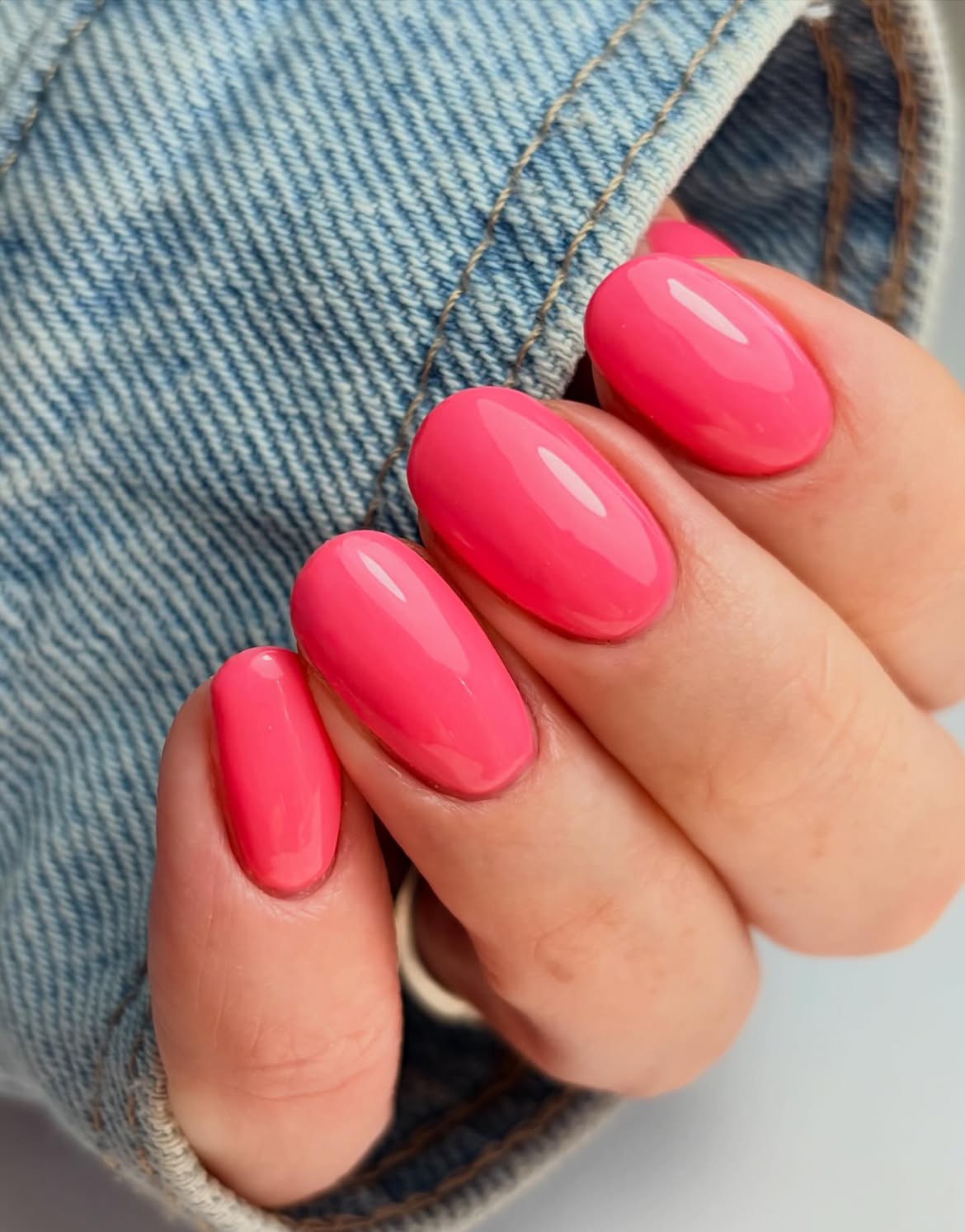 Vibrant Pink Glossy Oval Nails