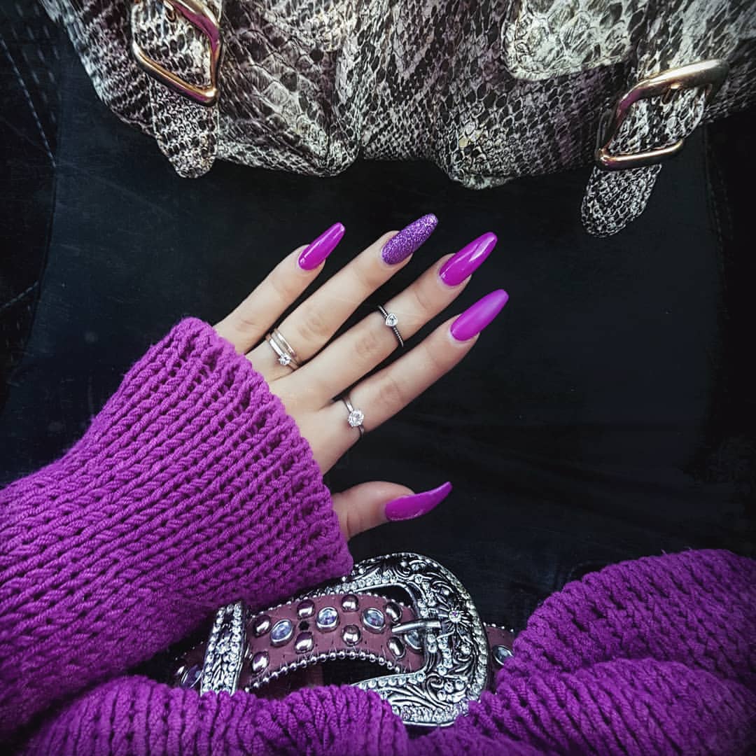 Vibrant Purple Rhinestone Stiletto Nails