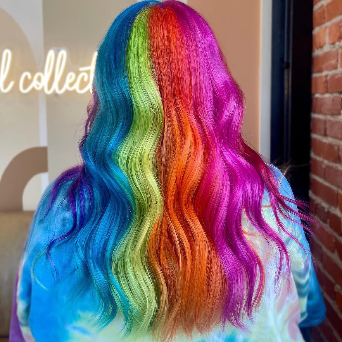 Vibrant Rainbow Split Dye With Loose Waves