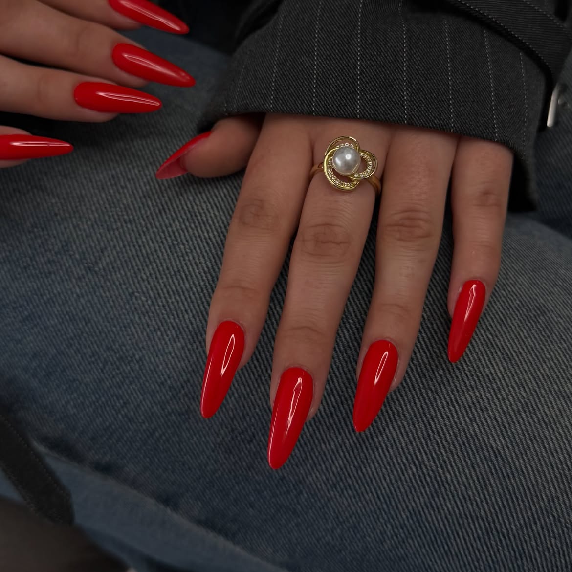 Vibrant Red Stiletto Nails